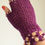 Thumbnail: Hand crochet plum fingerless gloves with buttons and crystals