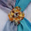 Thumbnail: Yellow Liberty print silk flower scarf ring with Amber 