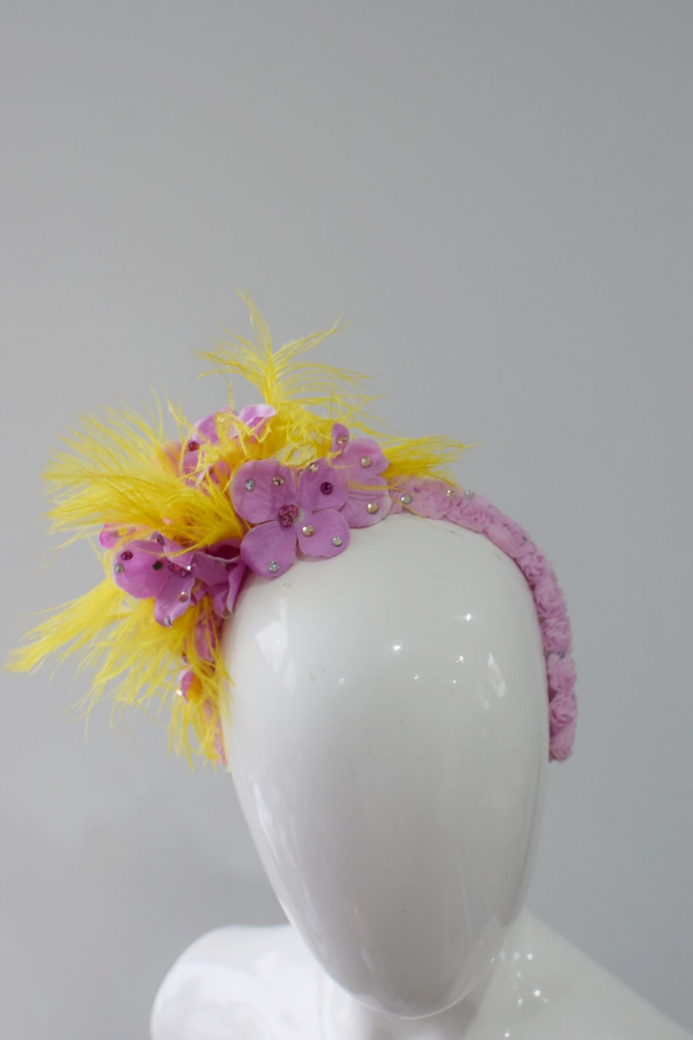 Thumbnail: Pink flowers and yellow feathers light headband