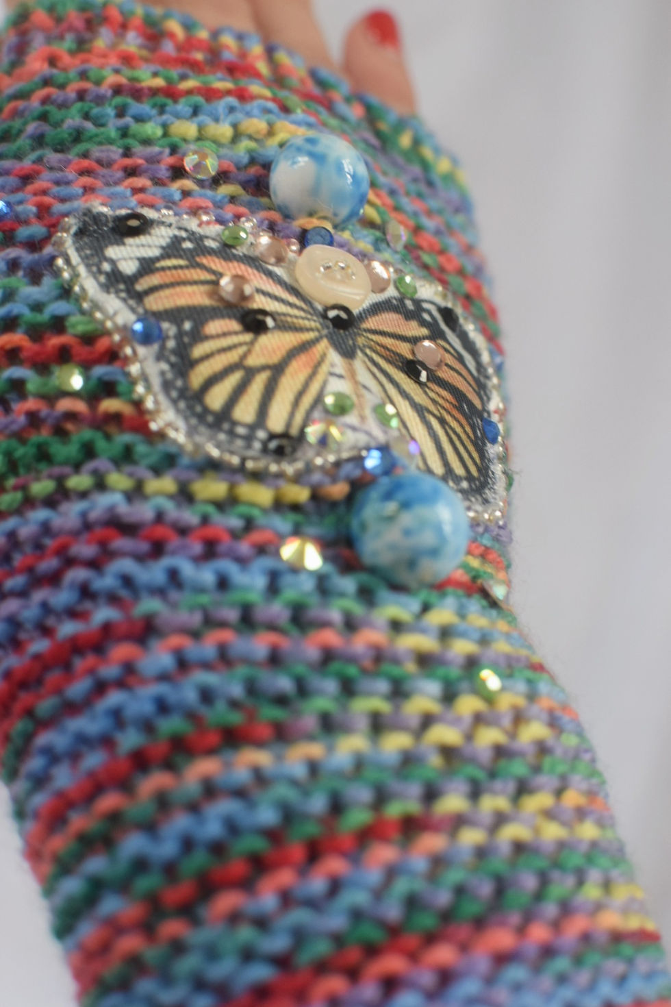 Thumbnail: Rainbow and butterfly fingerless gloves 