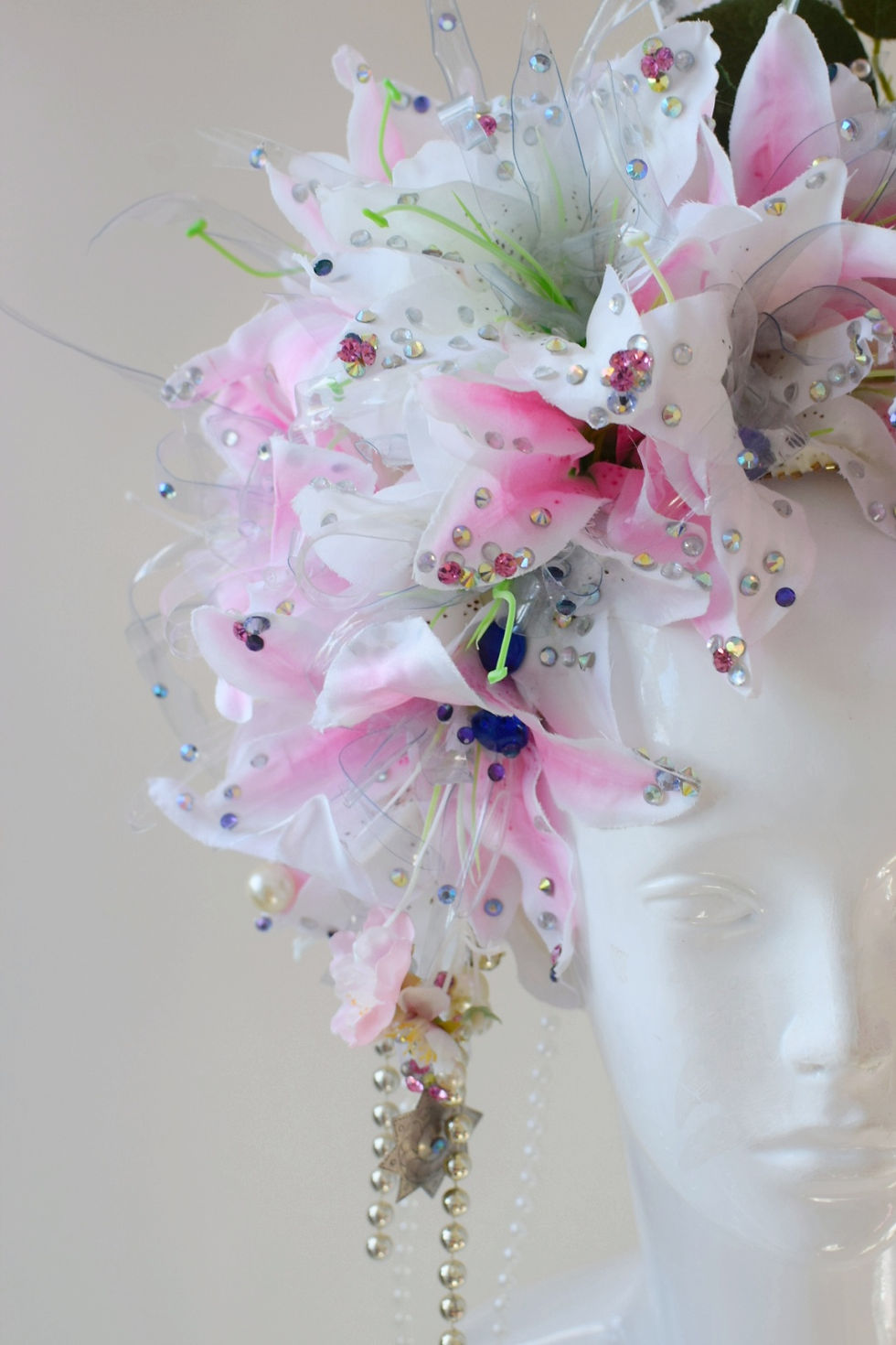 Thumbnail: Pink lilies and cheery blossoms fantasy headpiece 