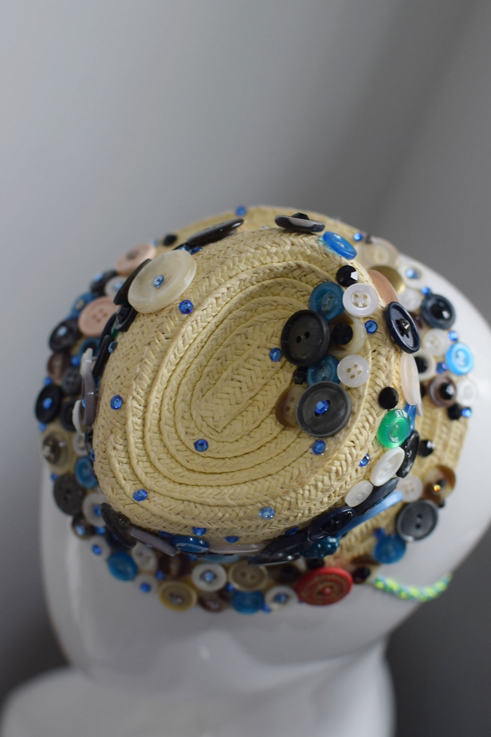 Thumbnail: Tiny trilby fascinator with vintage buttons and Swarovski crystals 