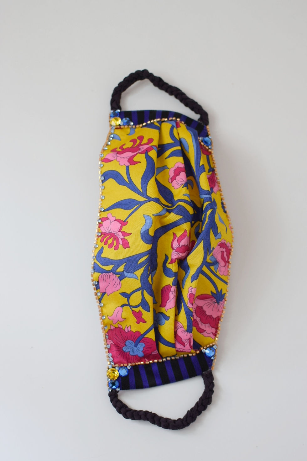 Thumbnail: Yellow floral cotton and silk Liberty print glam facemask 