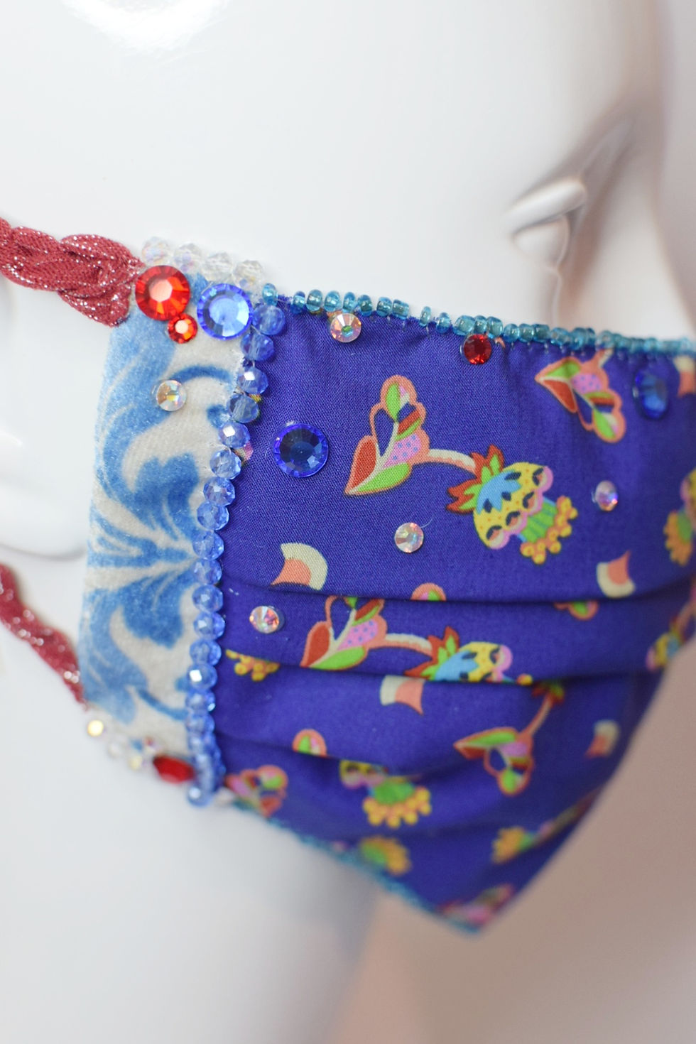 Thumbnail: Bright Liberty print cotton and velvet glam facemask 
