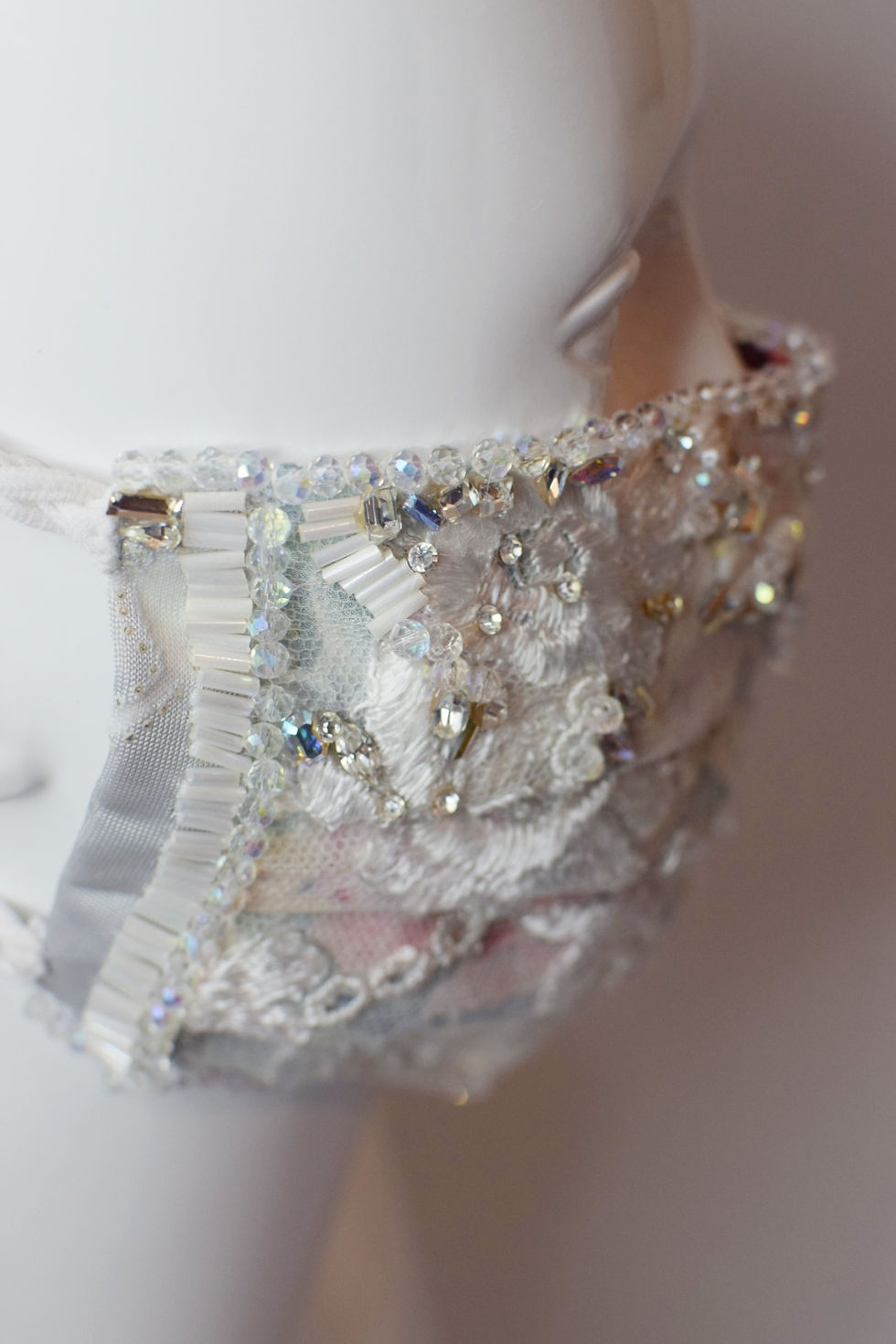 Thumbnail: Vintage lace & silk beaded bridal / glam / occassion facemask 