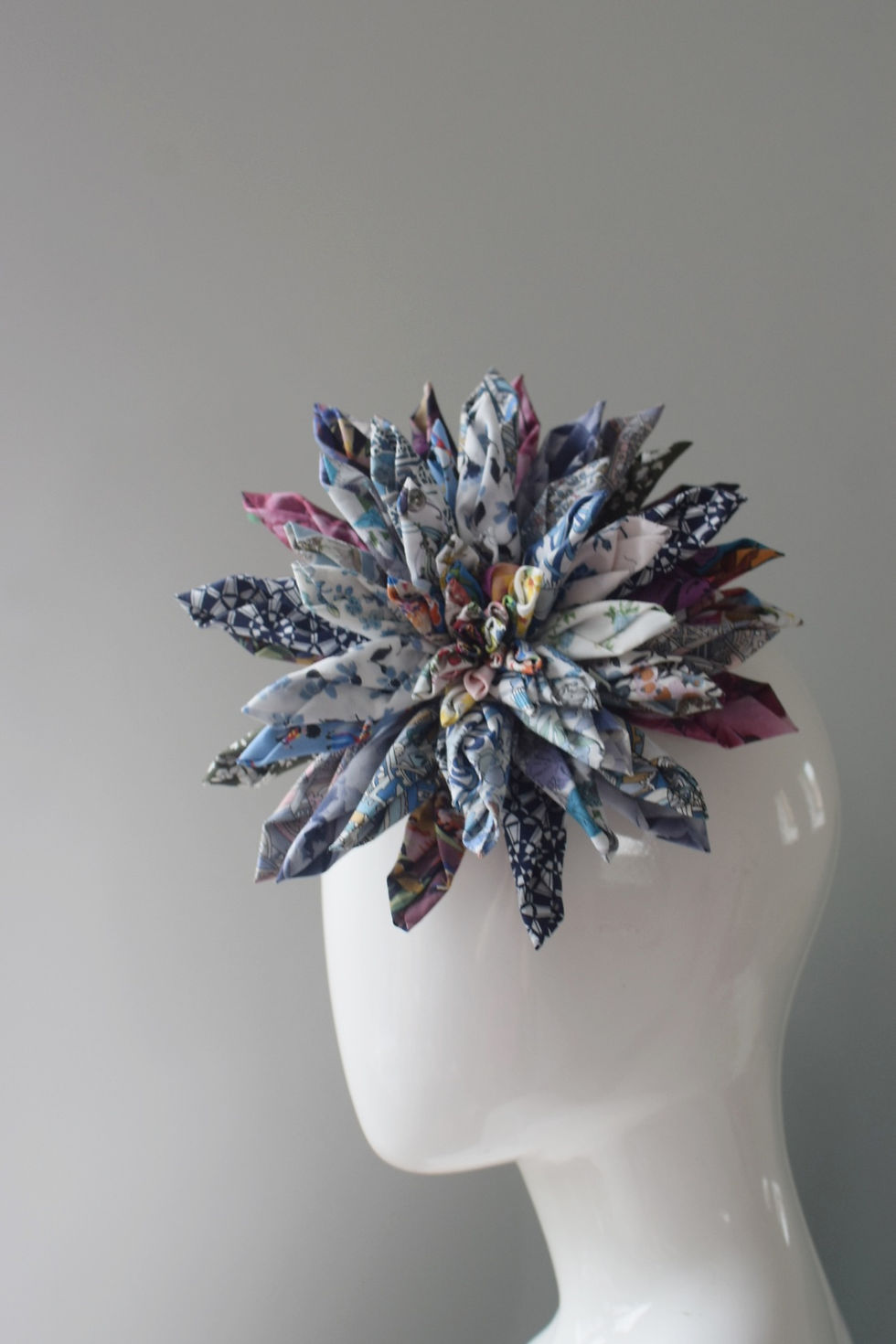 Thumbnail: Large Liberty print cotton flower clip on darker colours and white and blue