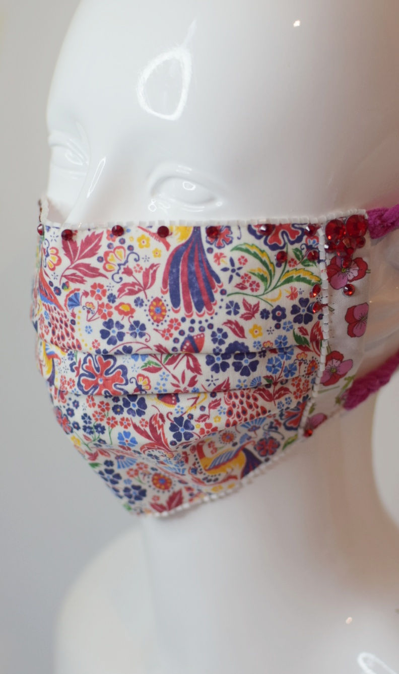 Thumbnail: Folk birds flowers Liberty print glam facemask 