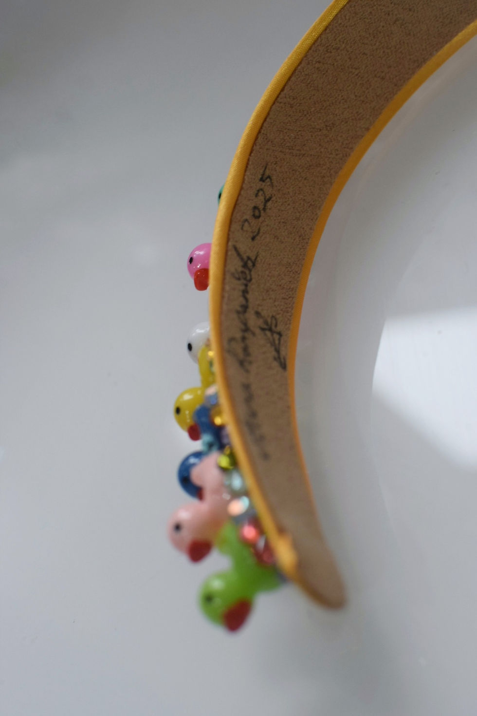 Thumbnail: Rainbow ducks on yellow satin headband