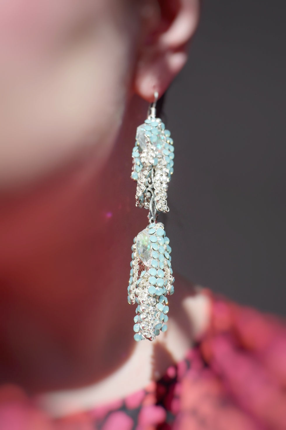 Cascading minty iridescent statement earrings 