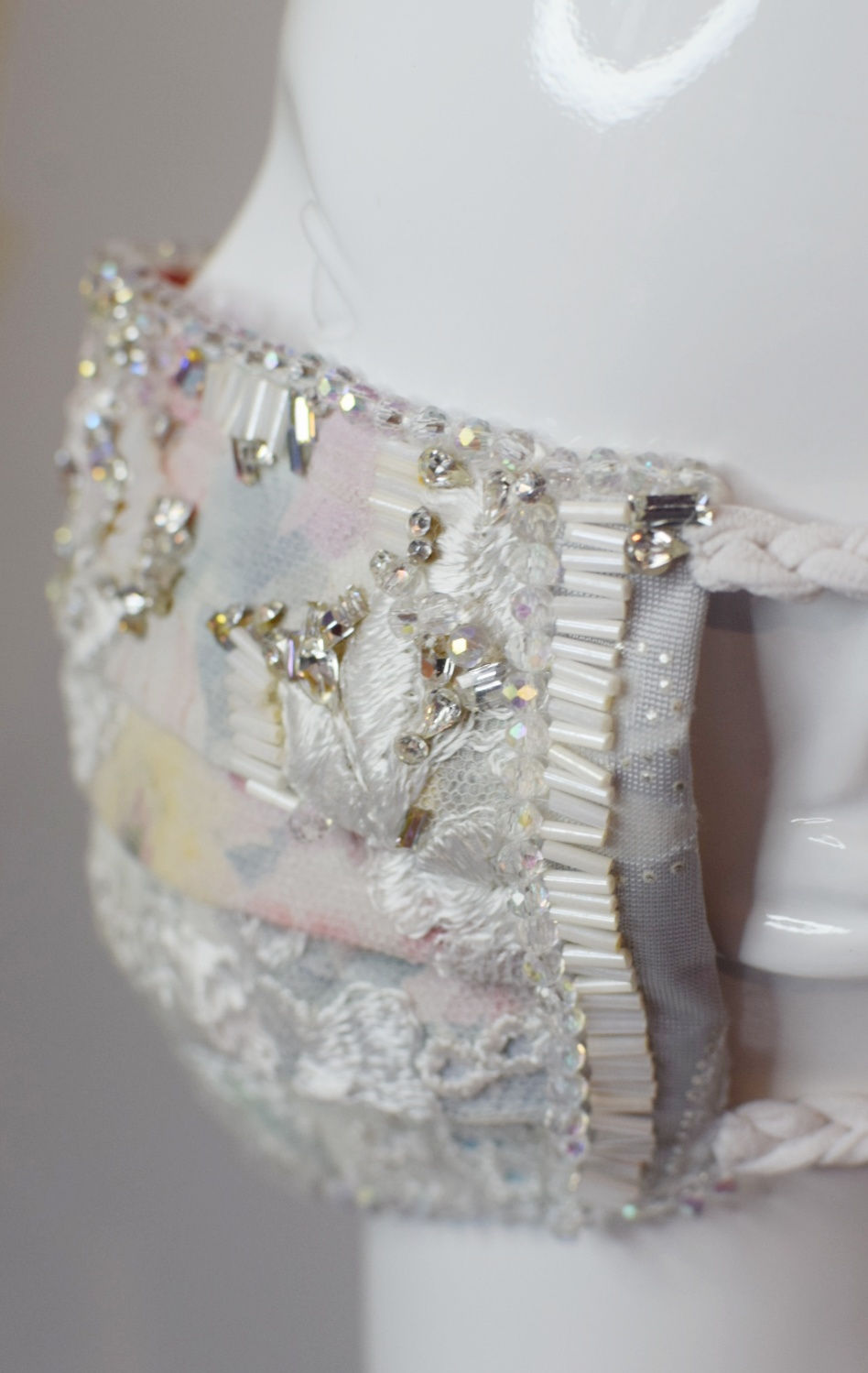 Thumbnail: Vintage lace & silk beaded bridal / glam / occassion facemask 