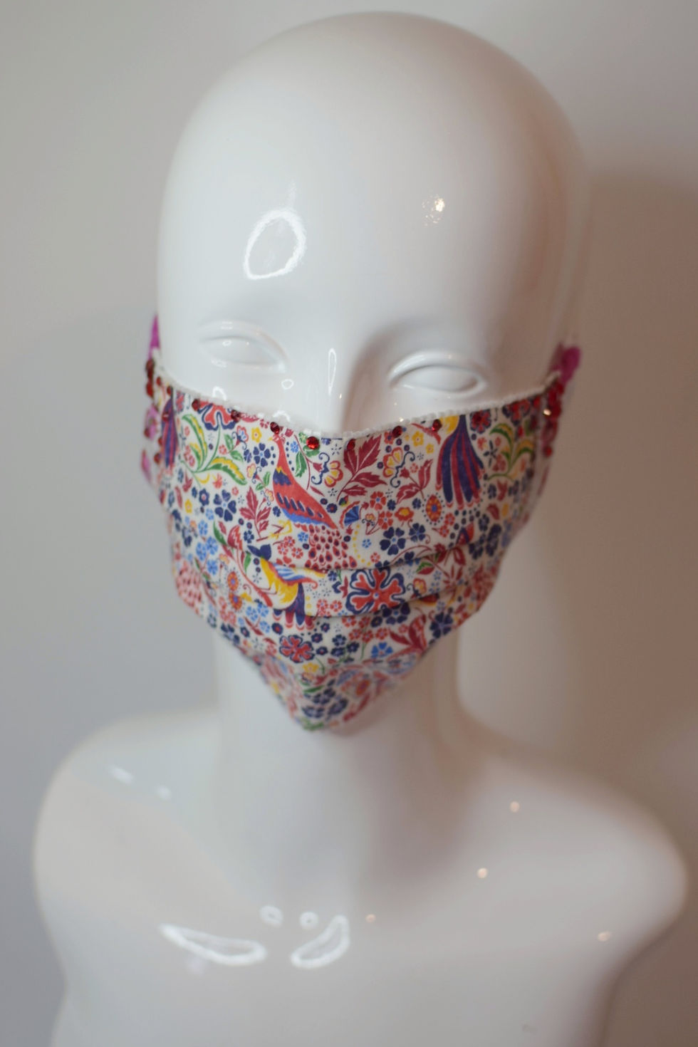 Thumbnail: Folk birds flowers Liberty print glam facemask 