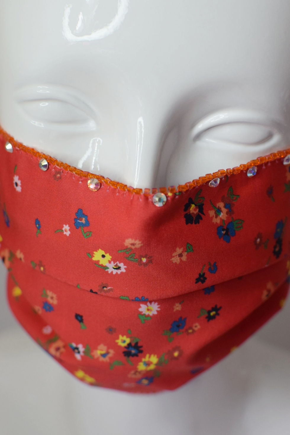 Thumbnail: Red Liberty print floral glam facemask with Swarovski crystals 