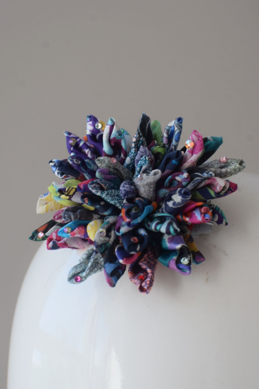 Mini Liberty print silk flower clip