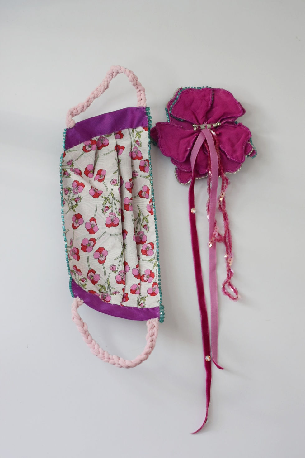 Thumbnail: Liberty print facemask with removable flower brooch 