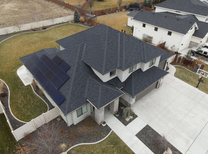 Black solar panel system installed on an Owens Corning Onyx Black Duration roof