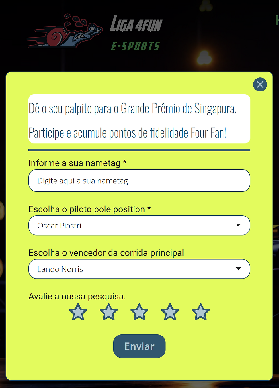 Enquete para o GP de Singapura F1 2025