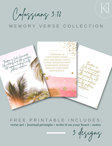 Colossians 3:12 NIV Free Printable Worksheets July19-25 Memory Verse (3 Designs) | Krista Hewlett
