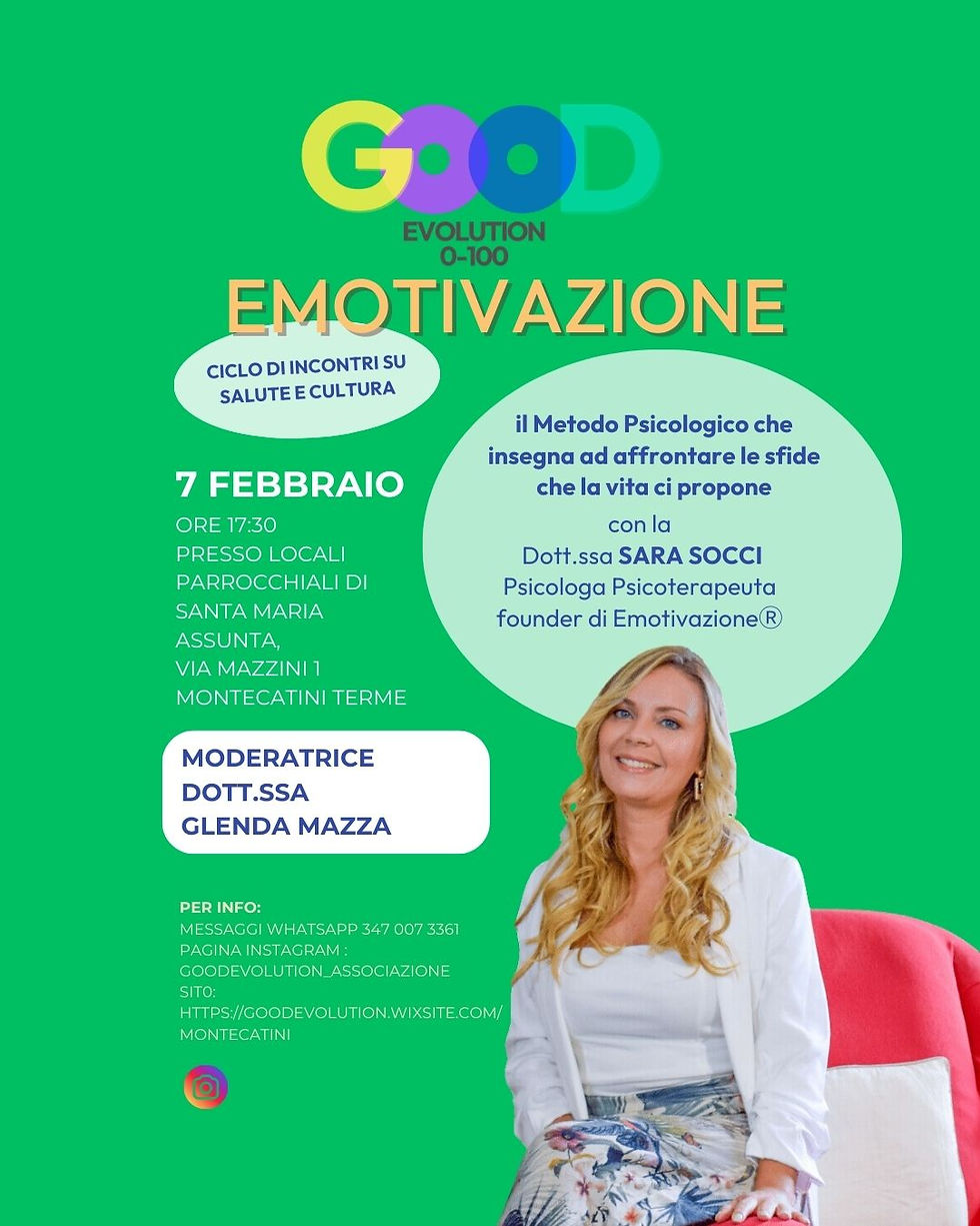 volantino montecatini terme Sara socci con il libro e metodo psicologico Emotivazione con Glenda Mazza