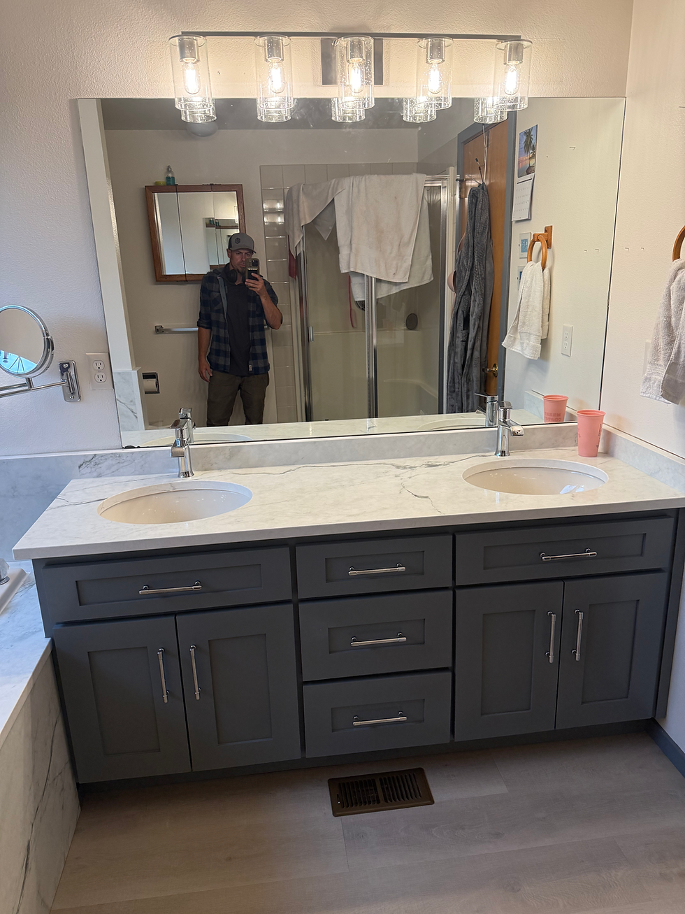 New slab and splash and refurbished vanity