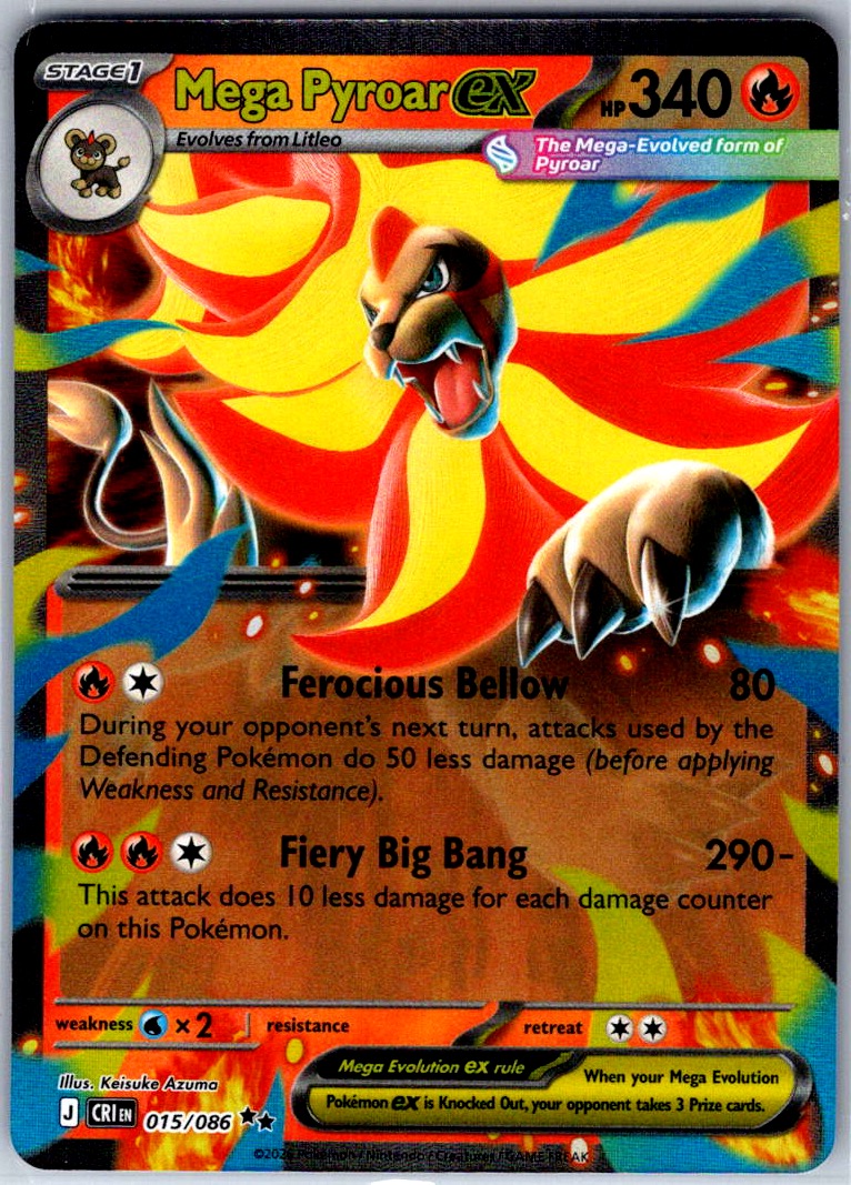 Mega Pyroar ex 015/086 Holo Double Rare Chaos Rising Pokemon Near Mint