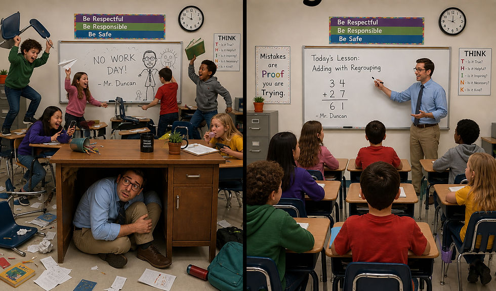 This set of pictures is more for subs, and is a bit over the top, but it does illustrate how easy it is for a teacher to think everything is great because they don't have anything to compare it to.