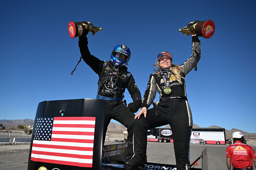Austin Prock and Brittany Force celebrate Nevada Nationals wins 2024 at LVMS