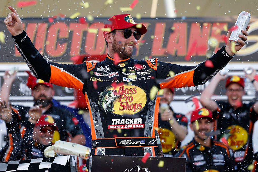 LAS VEGAS, NEVADA - OCTOBER 04: Chase Briscoe, driver of the #19 Bass Pro Shops Toyota, celebrates in victory lane after winning the NASCAR Cup Series South Point 400 at Las Vegas Motor Speedway on October 04, 2026 in Las Vegas, Nevada. (Photo by Sean Gardner/Getty Images)