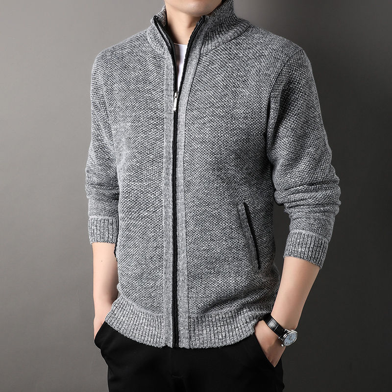 Thumbnail: Men's Stand-Up Collar Knit Sweater Autumn Winter New Cardigan Tops Korean Slim