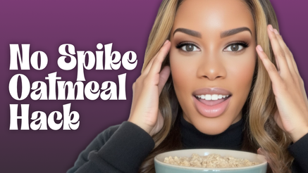 A woman looking surprised at a bowl of oatmeal