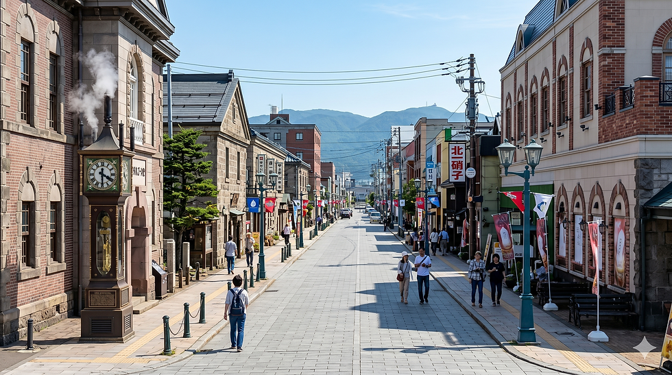 ガラス店やオルゴール店が並ぶ堺町通りを散策する観光客