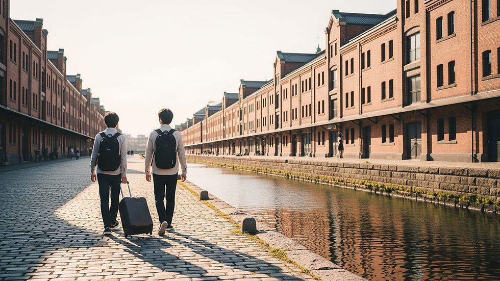 手ぶらで小樽を観光する旅行者のイメージ