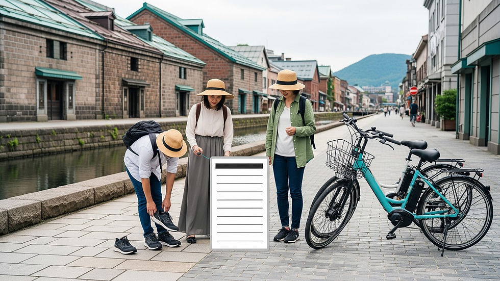 小樽半日観光で徒歩と電動レンタサイクルを比較するイメージ
