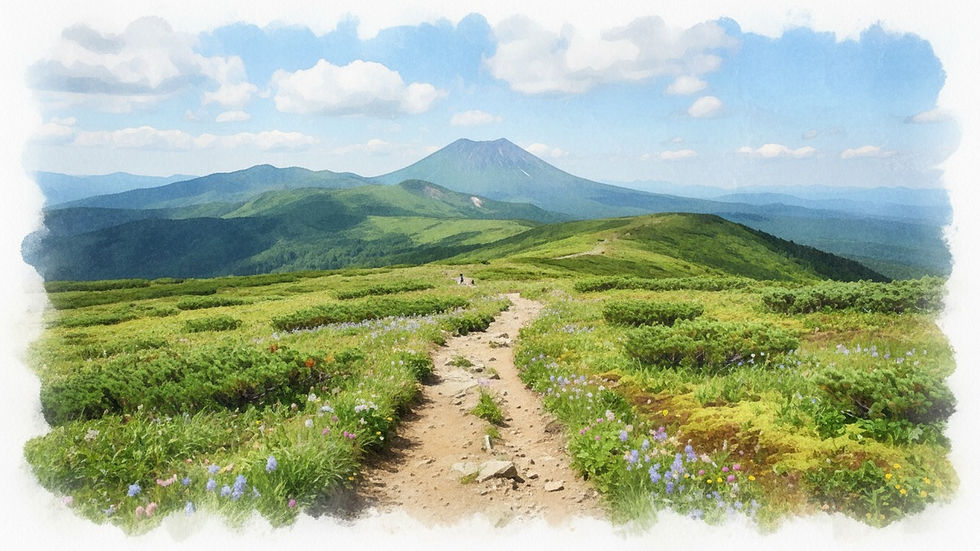 ニセコの緑豊かな夏山と青空のトレッキングコースのイメージ