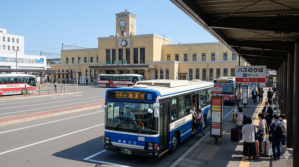 小樽駅前の交通拠点と観光客の動線