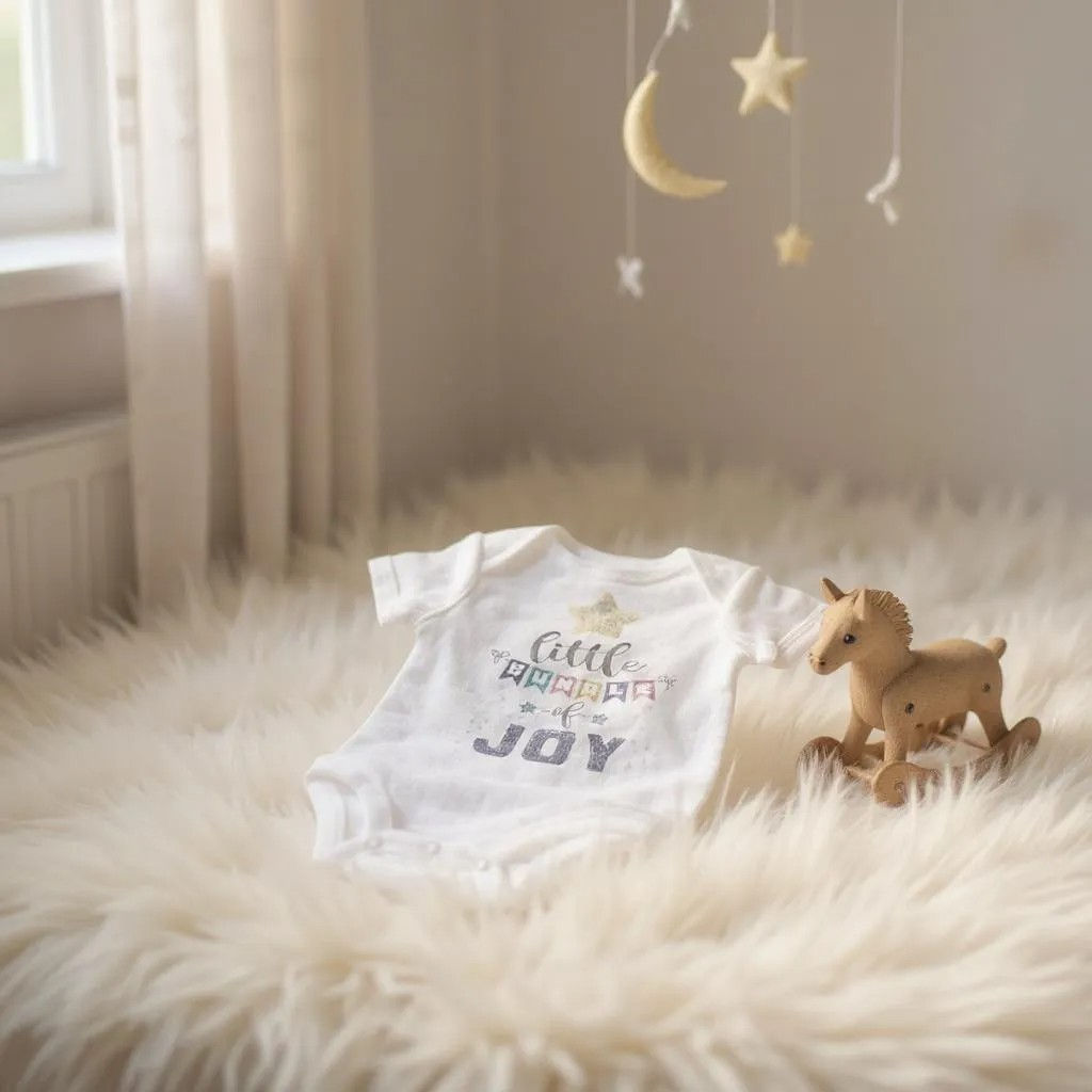 ONESIE WITH LITTLE BUNDLE OF JOY SIZE 6 & 12 MONTHS IN WHITE