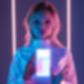 blond-woman-holding-up-cell-phone-with-neon-light-it-generative-ai.jpg