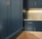 Beautiful blue custom cabinet embossed with The Job Shop Collective logo inside the custom drawer box.