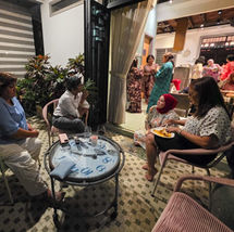 Women socializing on an outdoor patio