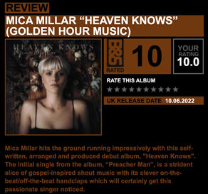 Blues & Soul Magazine: 10 Stars for Mica Millar's debut album 'Heaven Knows'