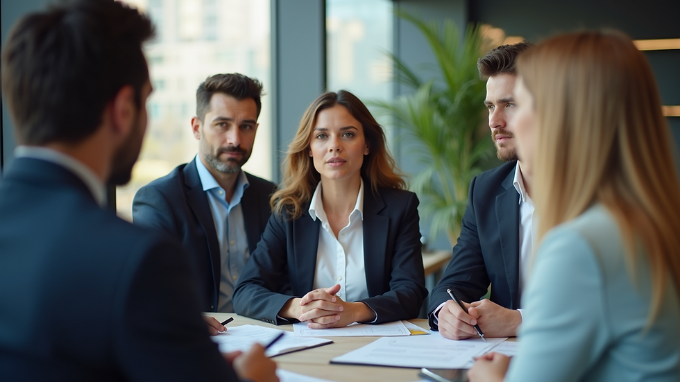 Close-up view of a diverse group of business professionals engaged in a discussion