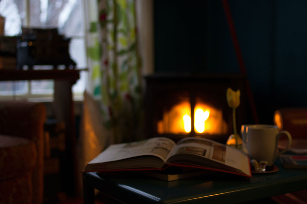 Cosy fire place setting for creating your goals and vision board