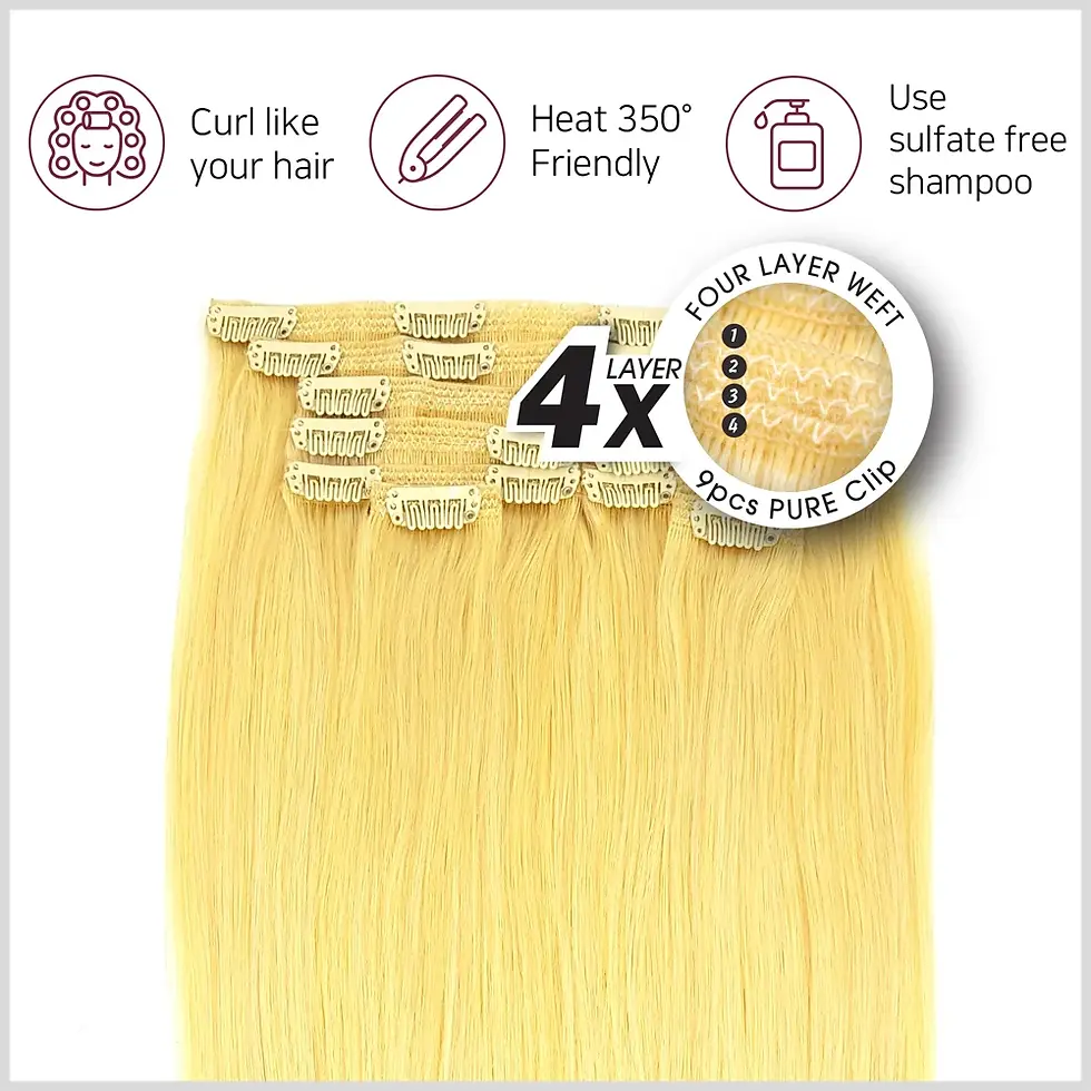 Thumbnail: 100% Human Remy Hair Pure 9 pcs Clip on Extensions 22'