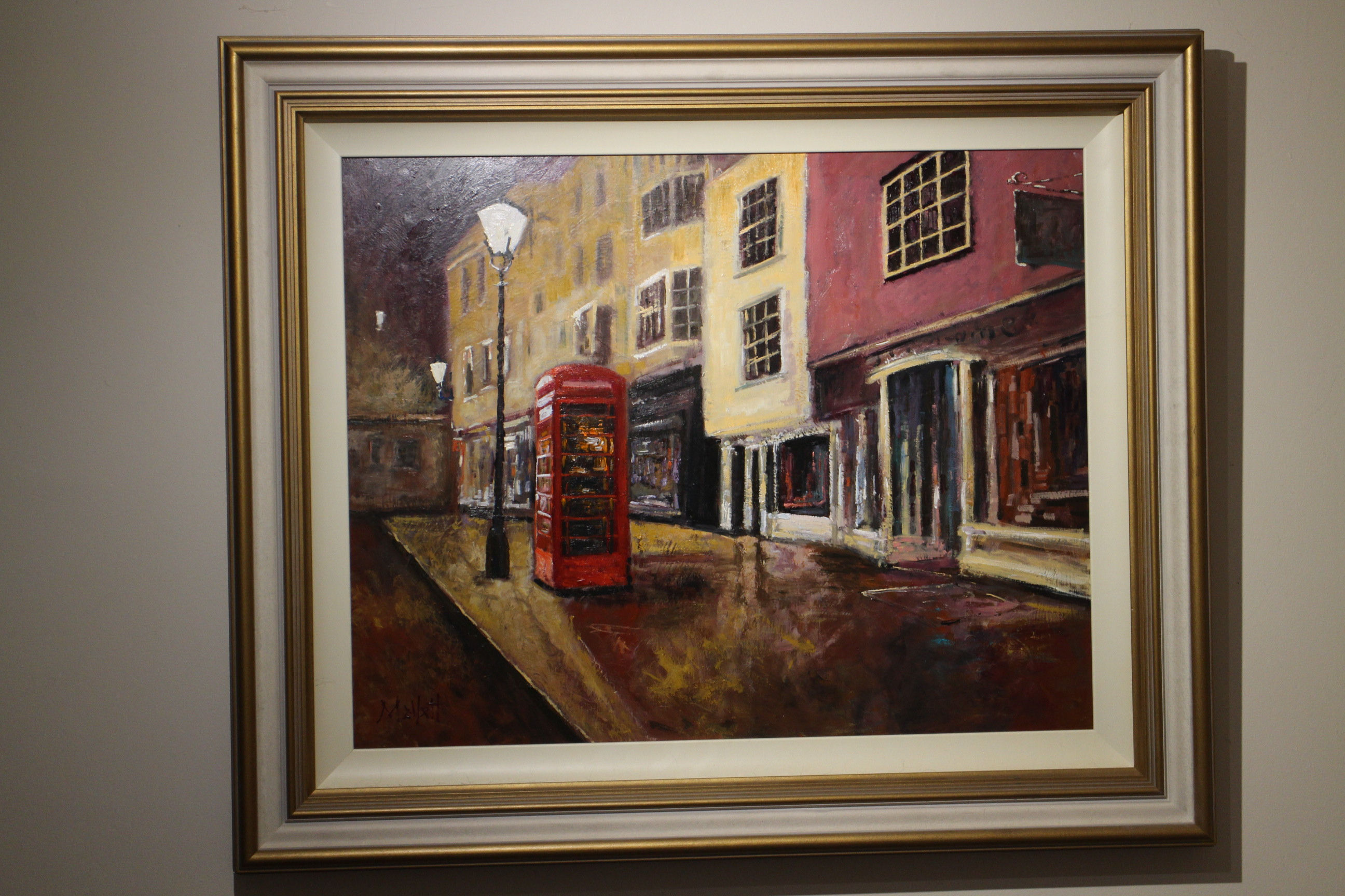 oil on board Timmy Mallett night time phone box