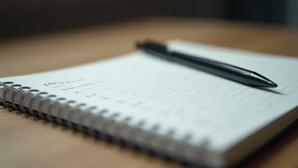 Close-up view of a notebook with speech notes and a pen