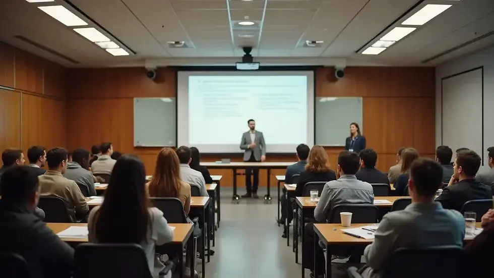 High angle view of a classroom setup for a public speaking course