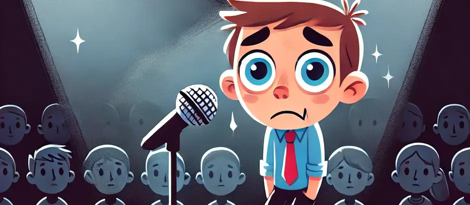 A Young Boy Experiencing Stage Fright in Front of an Audience of Peers