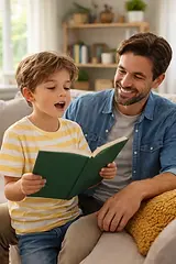 Young girl excitedly reading a story