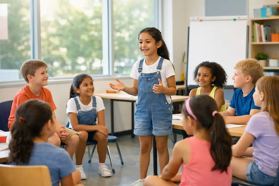 child presenting confidently at a public speaking summer camp in Mississauga
