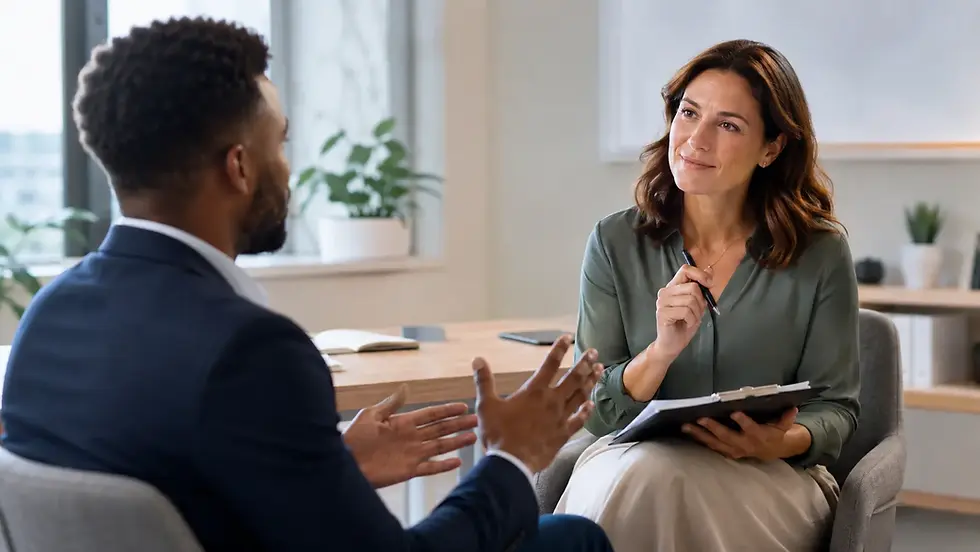 Candidate handling a difficult question during an interview