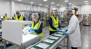 General packaging manufacturing production line in a packaging facility